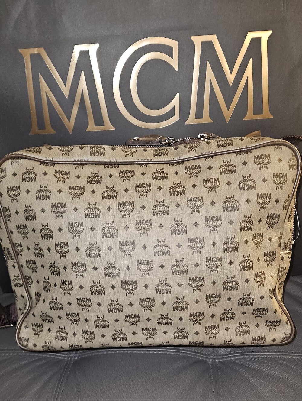 MCM Coated Canvas Messenger with Brown Trim - Picture 4 of 7